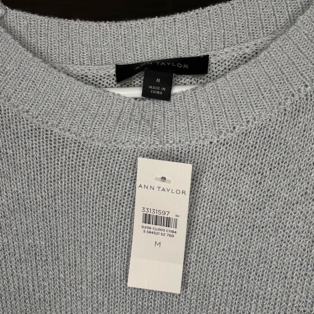 NWT Ann Taylor Metallic Silver Crewneck Sweater Size Medium - Picture 2 of 5